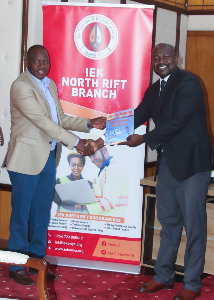 TheIEK's tweet photo. 1/
The IEK North Rift Branch Committee today paid a courtesy call on the Uasin Gishu County Governor H.E Hon. Gov. Jonathan Chelilim Bii .
@IEK_NorthRift
@EngineersBoard
@UGC_TheChampion
#EngineeringInKenya
#WorldEngineeringDay2023 https://t.co/PxJsx4yYxr
