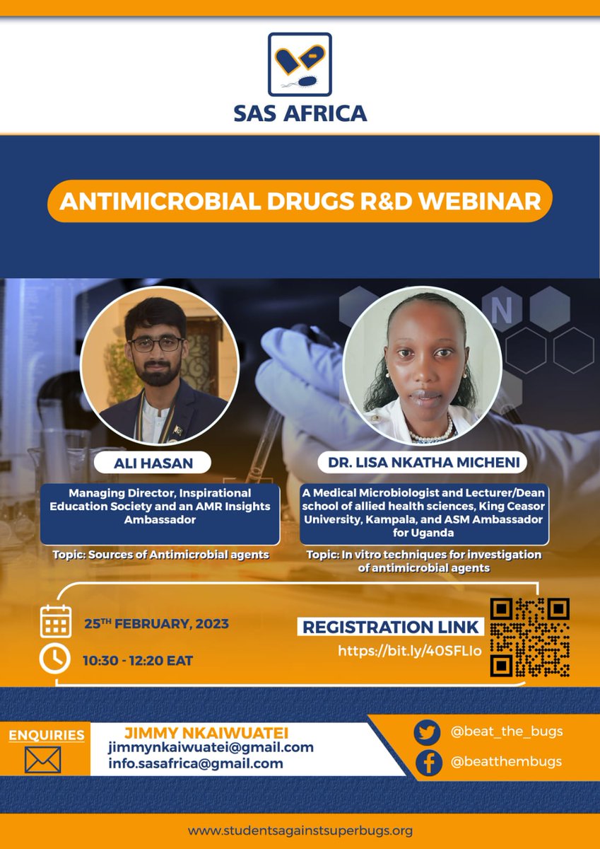 This Saturday, join us for a virtual webinar on #Sources of #Antimicrobials, & #Methods of Investigation of #AntimicrobialActivity 

Register here👇: us02web.zoom.us/meeting/regist…

See you then😀