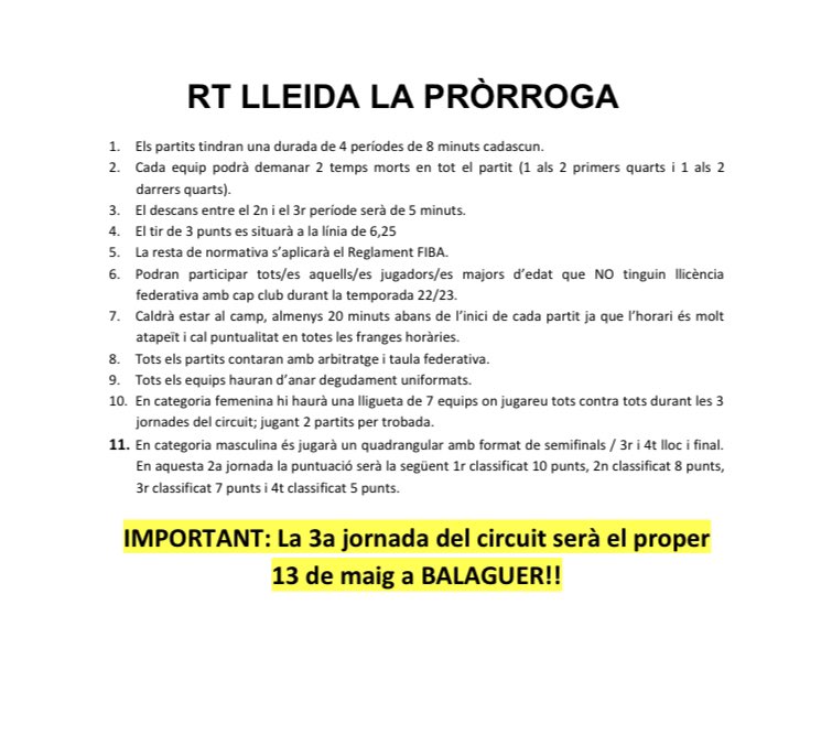 🚨2a jornada de #LAPRÒRROGA !
Dissabte 25 a partir de les 16:00 un nou capítol del circuit de veterans i veteranes.

📍Pavelló Municipal Manel Bosch de Torrefarrera
🗓25 de febrer
🕓De 16:00 a 21:00 hores
ℹ️tecnic.lleida@basquetcatala.cat

#sombàsquet🏀🏀🏀 
#a100ambelbàsquet🏀