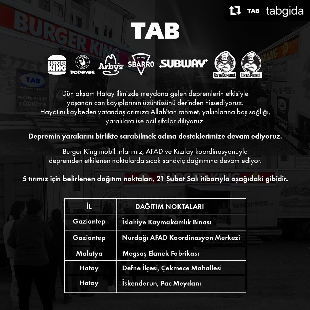 Dün akşam Hatay ilimizde meydana gelen depremlerin etkisiyle yaşanan can kayıplarının üzüntüsünü derinden hissediyoruz. Hayatını kaybeden vatandaşlarımıza Allah'tan rahmet, yakınlarına baş sağlığı, yaralılara ise acil şifalar diliyoruz.