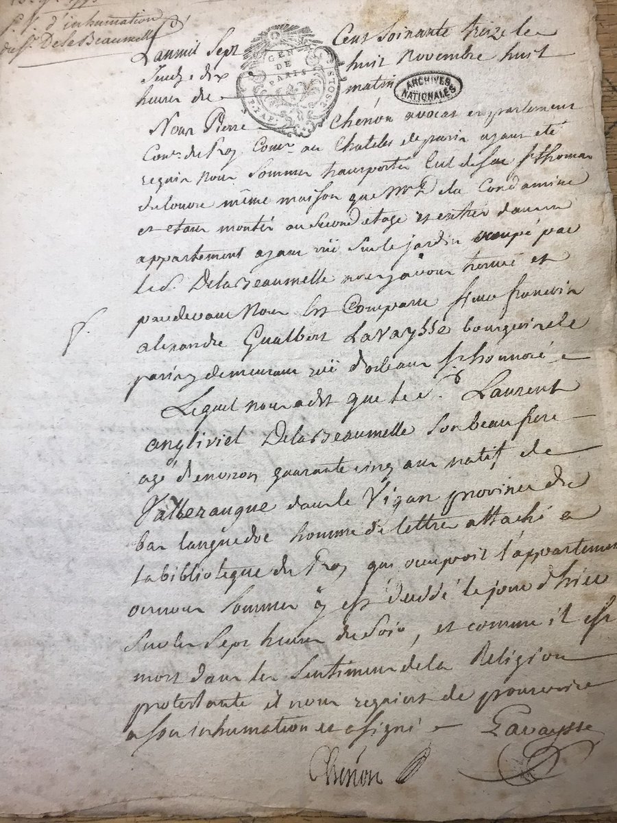 HubertBost1's tweet photo. Le bouclage du t. XVIII (et dernier) de la Correspondance générale de La Beaumelle s'approche : un indice, son permis d'inhumer signé du commissaire Chénon le 18 novembre 1773 (AN, fonds du Châtelet, Y 11396) https://t.co/fba0T17t1v