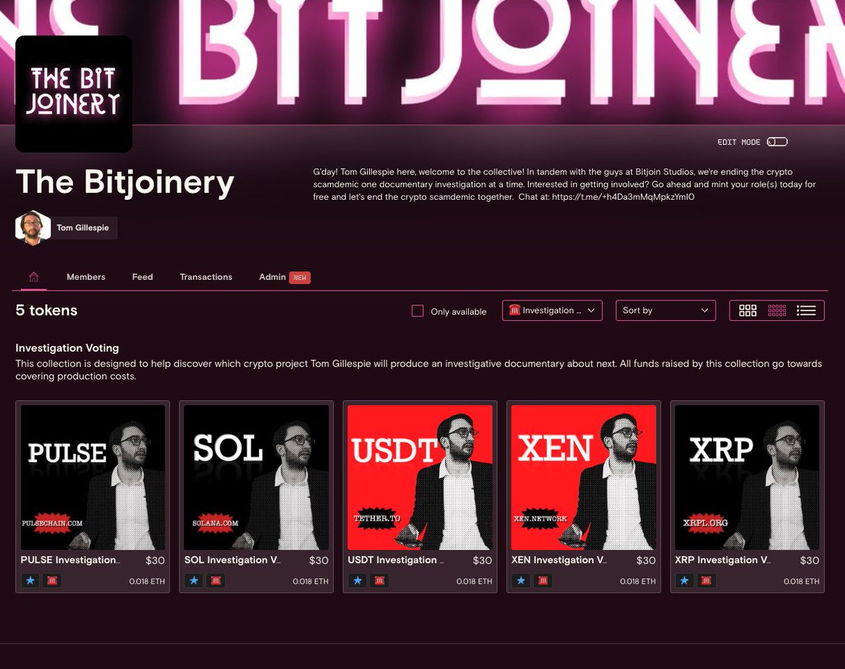 TomPeterGill's tweet image. G&apos;day! I&apos;ve listed the first 5 candidates for my next investigation at my studio collective known as The Bitjoinery

They are $PULSE $SOL $USDT $XEN  and $XRP

Vote now: the-bitjoinery.uncut.network/?collection=In…

#thebitjoinery
#DAO
#crypto
#bitcoin 
#NFT