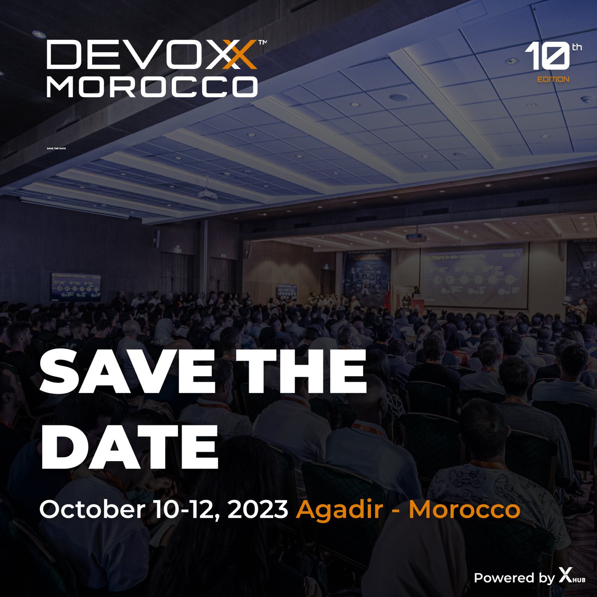 🗓️Save The Date 🗓️

We are pleased to announce that #DevoxxMA will be back with its 10th edition on the 10th, 11th and 12th of October 2023 in the vibrant region of Agadir 🏖️

ℹ️ More details on the conference will be provided soon.

Can't wait to SEE YAA!