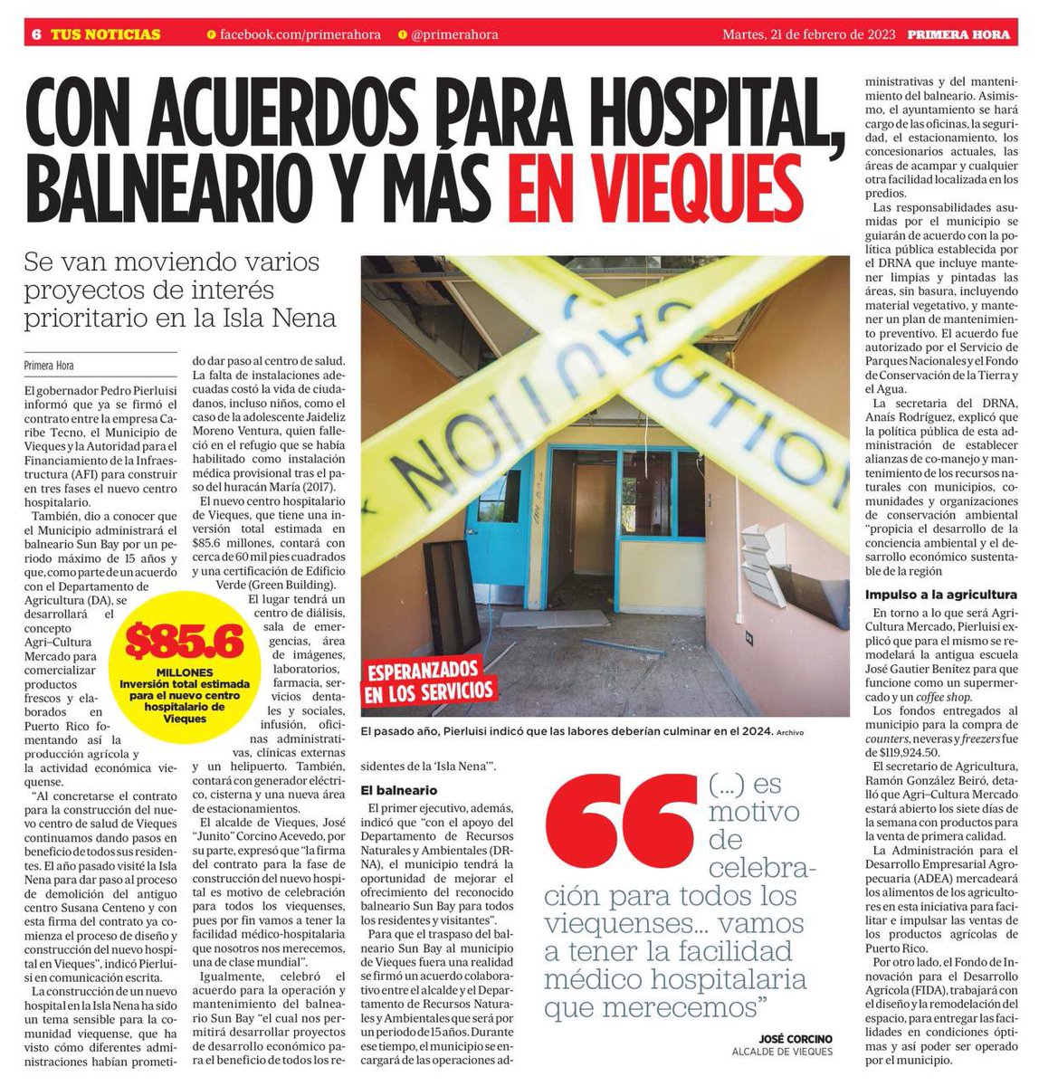 lafortalezadepr's tweet image. El @GovPierluisi informó que ya se firmó el contrato con la empresa Caribe Tecno, el Municipio de Vieques y AFI para construir en tres fases el nuevo centro hospitalario | vía @primerahora