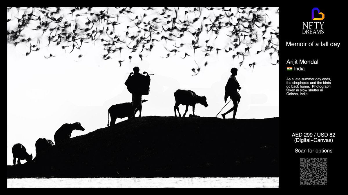 "Memoir of a fall day" 
Now exhibiting in Foundry, Dubai as a part of @NftyDreams  DAO exhibition

Digital Copy available for 55$ (+ Print 27$)
Can be collected by scanning the code even if you are not in Dubai. 

Thank you <a href="/techbubble/">Nik Kalyani (🎨🔴💜)</a> for the opportunity