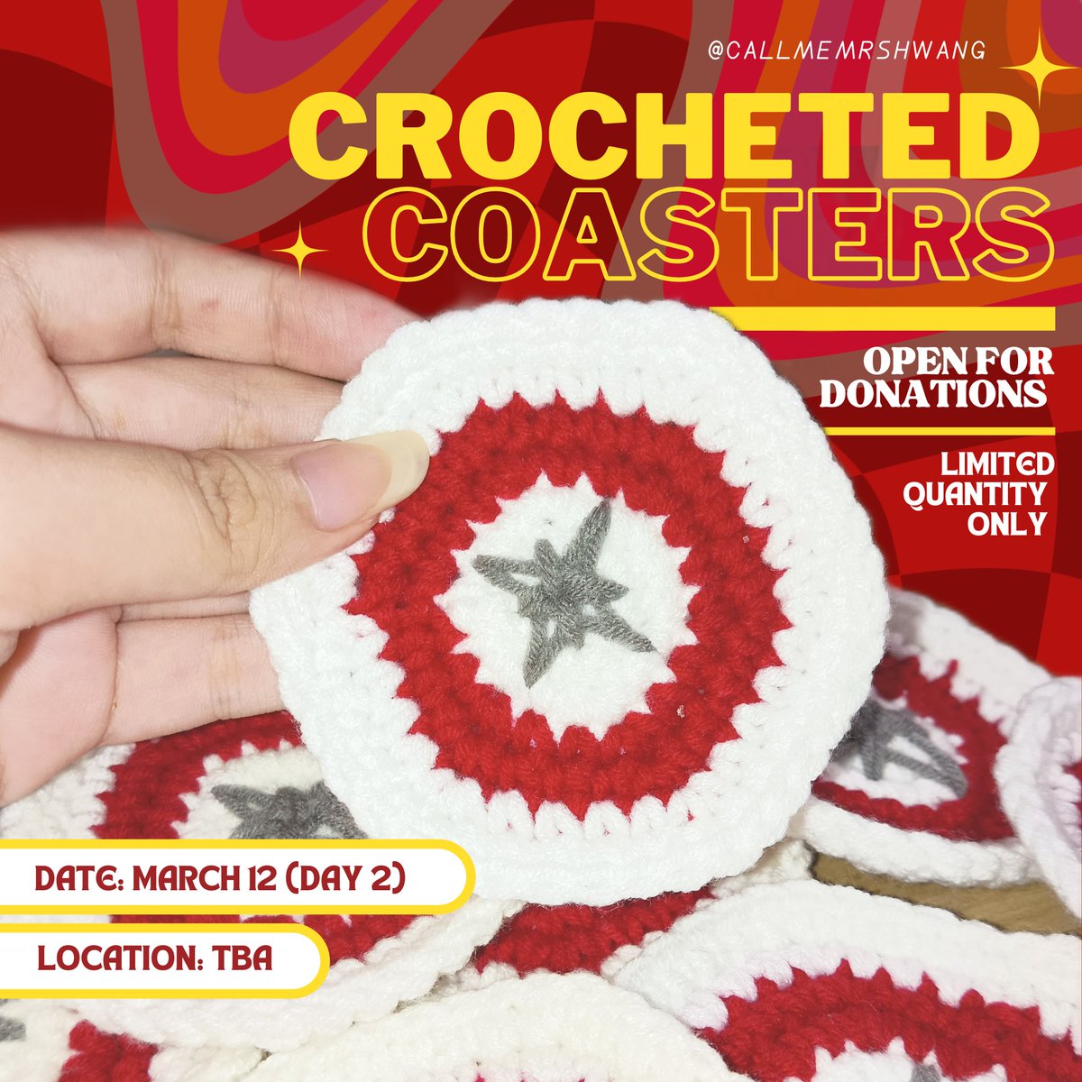 callmemrshwang's tweet photo. Hello! I'll be randomly giving away these Mini Crochet Coasters on #MANIACinMANILA Day 2! Handmade by me!
✨like and rt 
✨rt the twt below 👇
✨open for donations 👇
✨open for on-the-spot trading (limited only)
exact loc and time: tba ✨
#SKZinMNL2023 #MANIACinMANILA #SKZMANILA https://t.co/kpTLCYwIZY