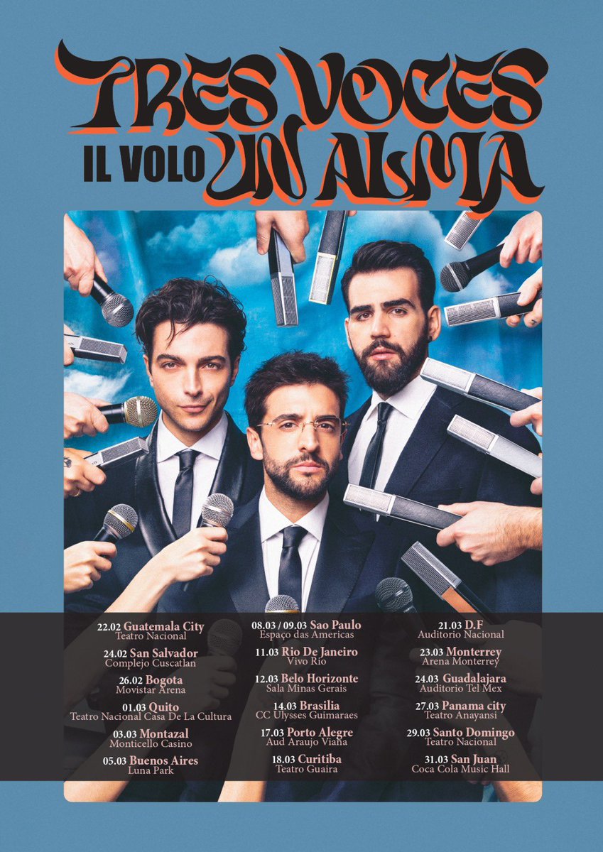 ilvolo's tweet photo. La gira latinoamericana está a punto de empezar! ✨

Para todos los socios del club de fans que tengan entrada al concierto, será posible participar en el soundcheck (de ese concierto). Para todos los detalles visite el sitio web del club de fans.

#IlVolo
#IlVoloLiveInConcert https://t.co/LmBtCreplo