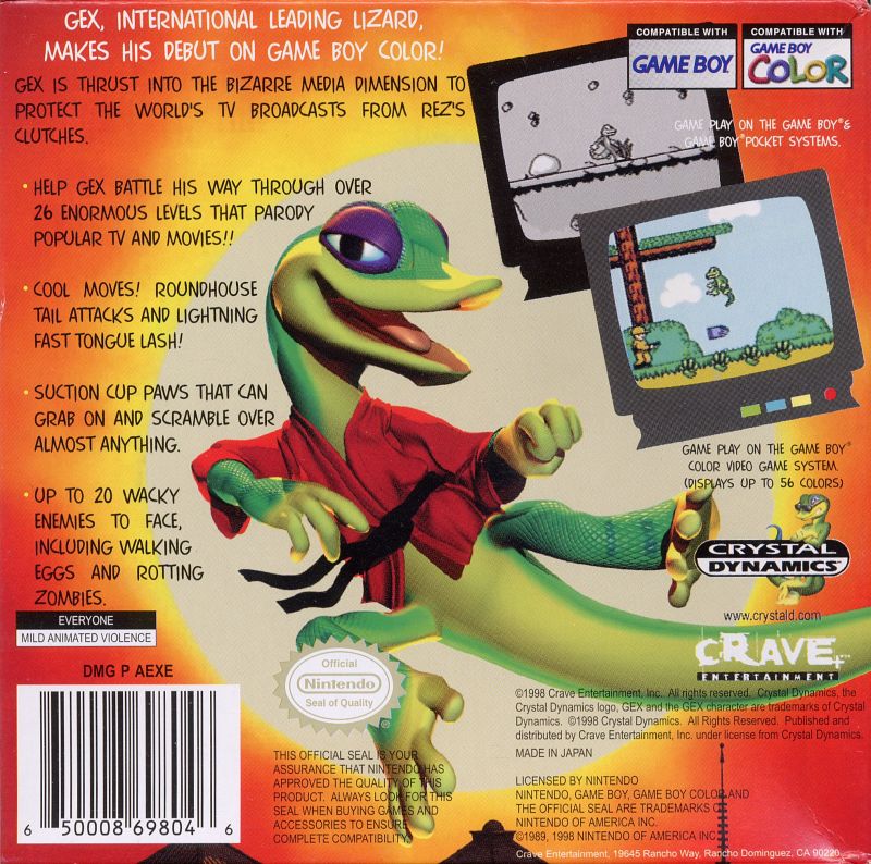 GEX - ENTER THE GECKO: In 1998 a wisecracking gecko entered the media dimension. An action platform game for the Nintendo Game Boy Color console this also came to other systems, did you ever foil the plans of Rez? #retrogaming #Nintendo #GameBoy #PlayStation #Windows #90s #gaming