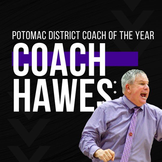Congratulations to Coach Hawes for being selected as the Potomac District Coach of the Year.