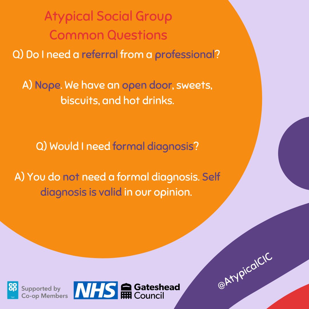 AtypicalSupport's tweet photo. Atypical Social group
Open to all autistic and neurodiverse adults.

Metrocentre Community Hub 
Green Mall, Metrocentre, Gateshead
Friday 3rd March - 1pm till 3pm

email admin@atypicalcic.org for more info.

#social #socialgroup #neurodivergence #inclusion #welcome https://t.co/hf2xeEzOL9