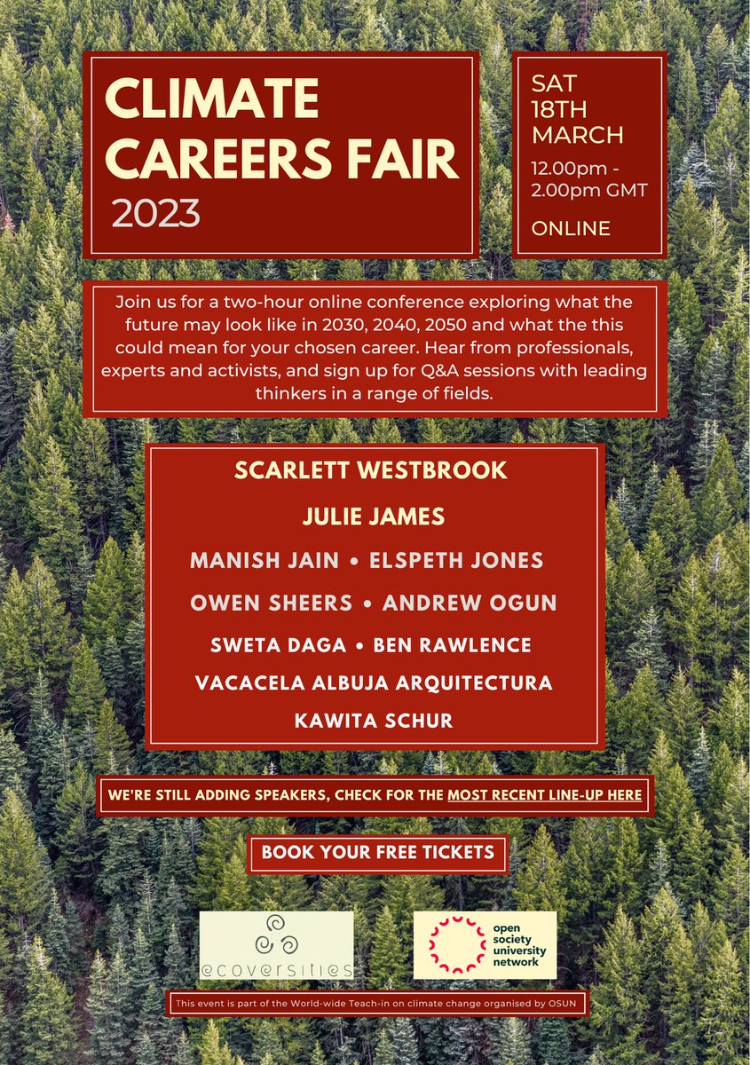Back for the second year running is our Climate Careers Fair! A 2-hour online conference where we will discuss the impact of the ecological and climate crisis and how this could affect the context of your working life! 

Book your free tickets here:
blackmountainscollege.uk/events/climate…