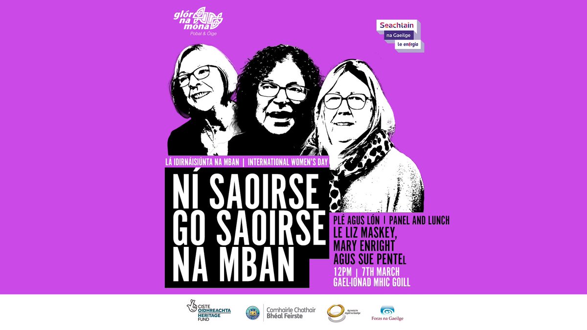 ✊🏽 Ní Saoirse go Saoirse na mBan ✊🏽

Lón an Phobail agus Plé le gníomhaithe pobail 🗣🍽

Community Lunch and Discussion with 3 great community activists 🗣🍽

🗓7 March
⏰12pm
📍Gael-Ionad Mhic Goill

Bígí linn!

eventbrite.co.uk/e/ni-saoirse-g…

#LáIdirnáisiúntaNamBan