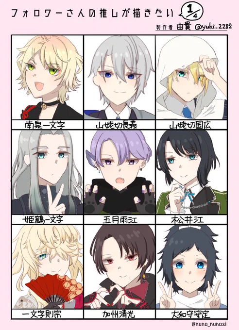 # フォロワーさんの推しが描きたい(1/4枚目)
お待たせしました!みんな瞳の色とかそれぞれ違って綺麗で描いてて楽しかったです~! 