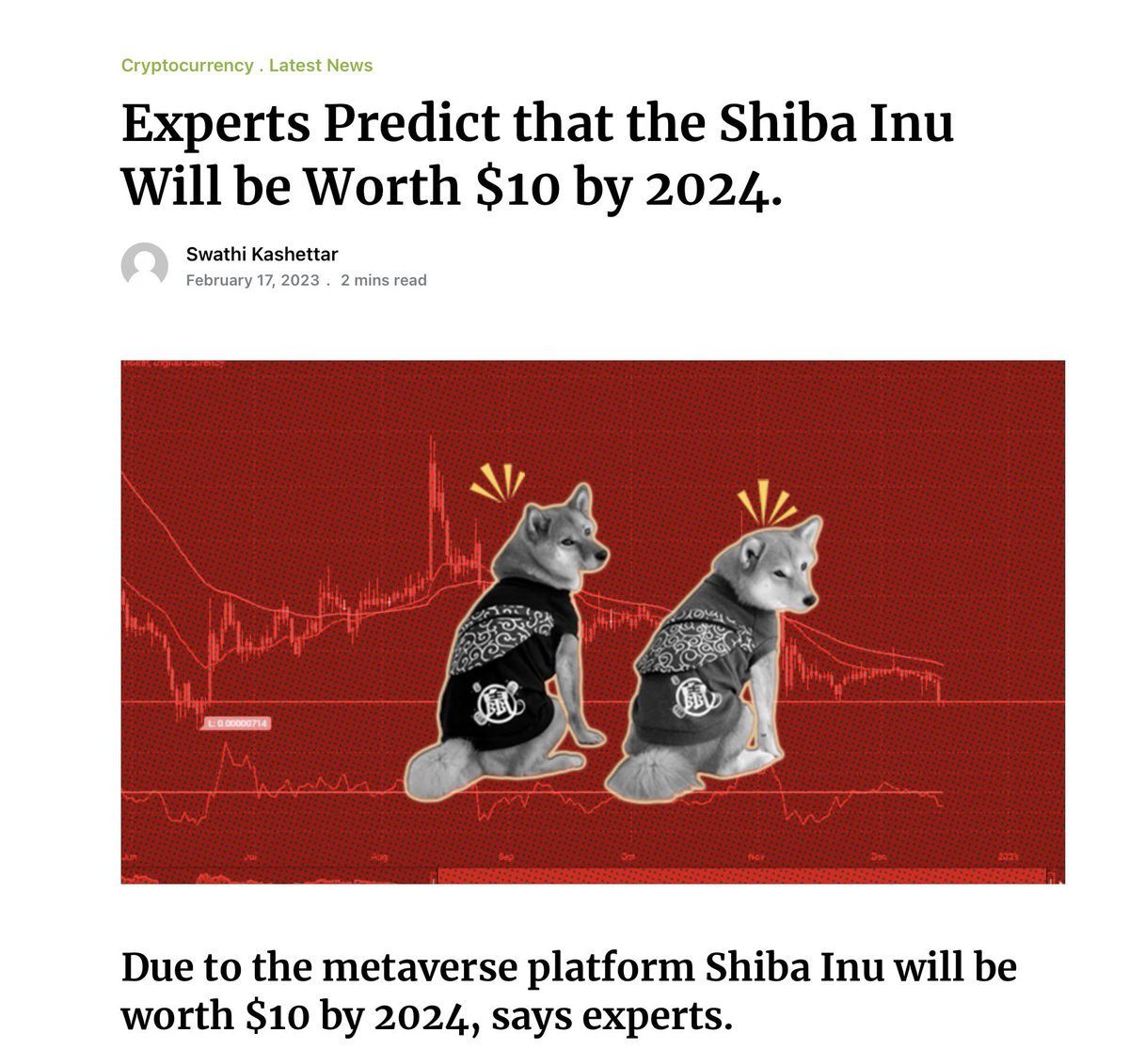 BSCGemsAlert's tweet photo. JUST IN: Experts Predict that the #SHIBA  Inu Will be Worth $10 by 2024. 

$SHIB #SHIB https://t.co/O3NdVeV6dL