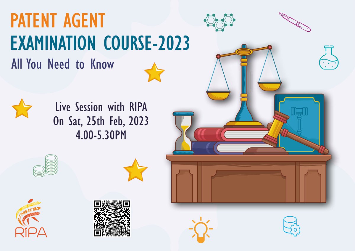 RIPAIndia's tweet photo. Join our Free Live Session 'Patent Agent Examination - All you need to Know'
Click the link to register-
https://t.co/FXpJnTksqx
Lalit Ambastha, CLP Naveen Coomar Shruti Kaushik
#ipindia #iplaw #patentagent #patentagentexamination https://t.co/7lsPsDEODj