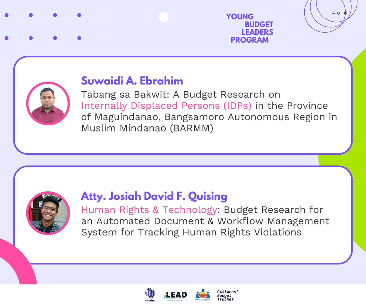 BudgetNatin's tweet photo. 6 fellows of the Young Budget Leaders Program will be showcasing their budget research analysis and discuss their sector’s priority issues.

With remarks from Budget Research Coaches @KenAbante and @znsuzara, the forum will be moderated @hyabendana and @rizsupreme 

#BudgetNatin https://t.co/mgZMVaQBqb