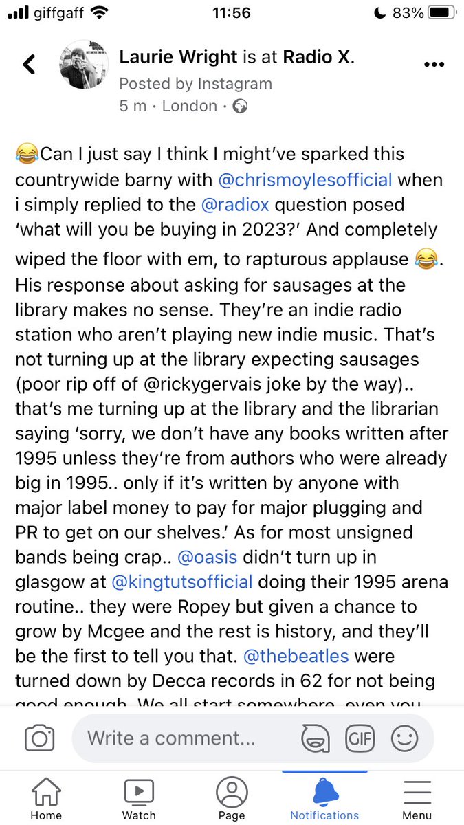 LaurieWright4's tweet photo. 😂Can I just say I think I might’ve sparked this countrywide barny with @ChrisMoyles when i simply replied to the @RadioX question posed ‘what will you be buying in 2023?’ And completely wiped the floor with em, to rapturous applause 😂. Swipe right for full story #chrismoyles https://t.co/c7CPAQfKZP