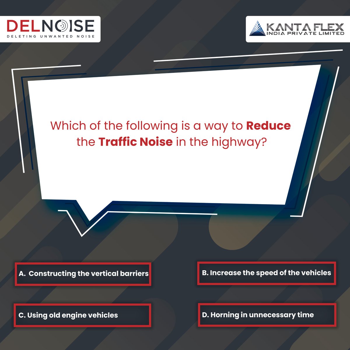 delnoise's tweet photo. Which of the following is a way to reduce the traffic noise in the highway?

#quiz #noisepollutionquiz #noisebarrier #reducenoisequiz #noisebarrierproductquiz #noisebarrierquiz #delnoisequiz #ArchitecturalProducts #WorldBuildIndia2023 #engineering #kantaflex #delnoise https://t.co/IiVj3S7s8U