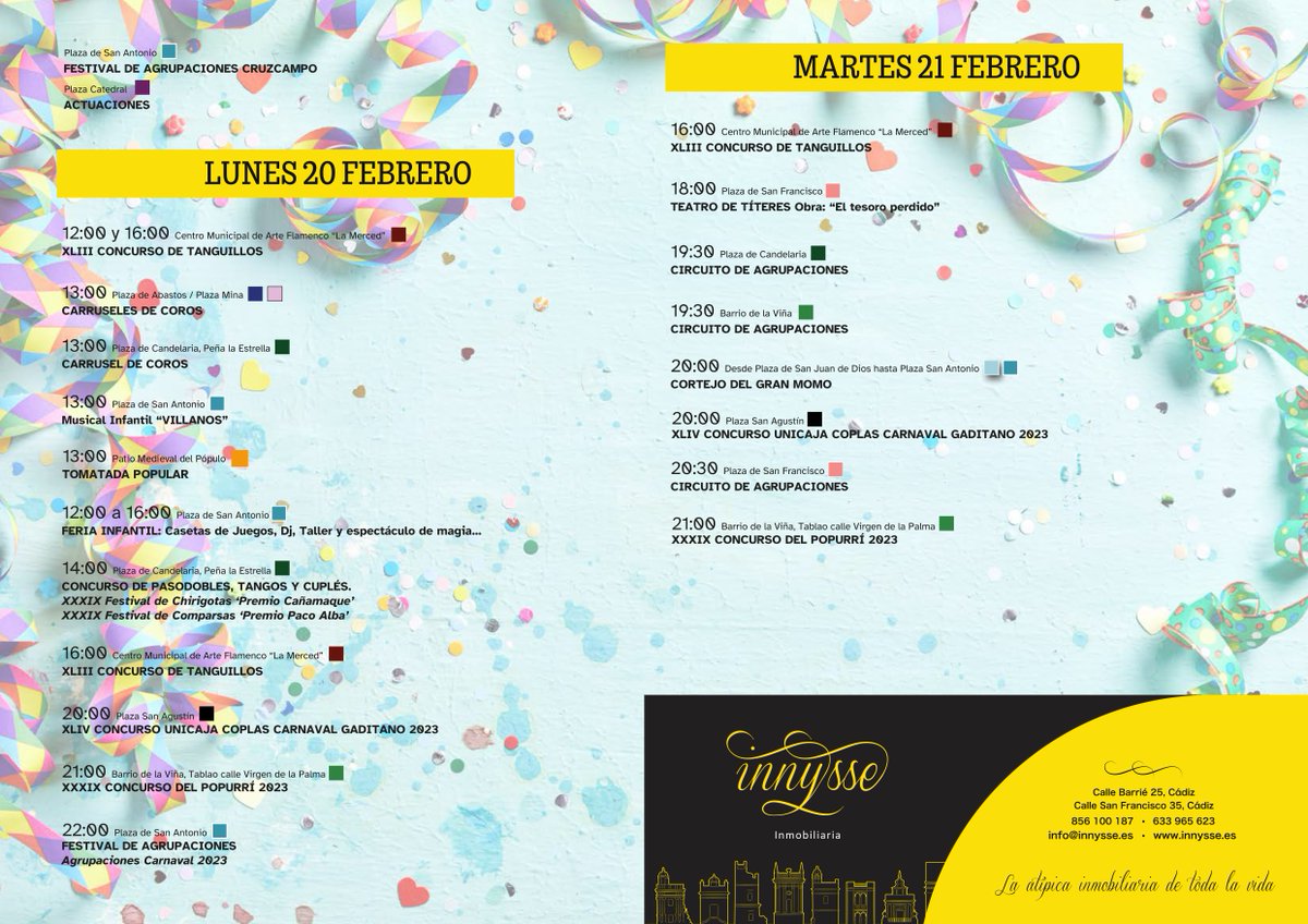 innysse's tweet photo. Mantente informado con innysse de los eventos del #CarnavaldeCadiz2023 Iremos actualizando cada día ¡No te despistes! #FelizMartes https://t.co/sW7xmvb2I7