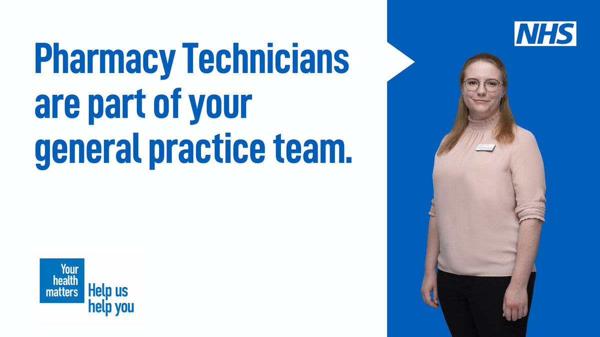 PrimaryCareNHS's tweet photo. Pharmacy Technicians are part of the #GeneralPracticeTeam. They can help by:

👉 showing you how to use your medicines
👉 supporting Clinical Pharmacists to review your existing medication
👉 advising you on your lifestyle choices https://t.co/mqwJVnFxWp