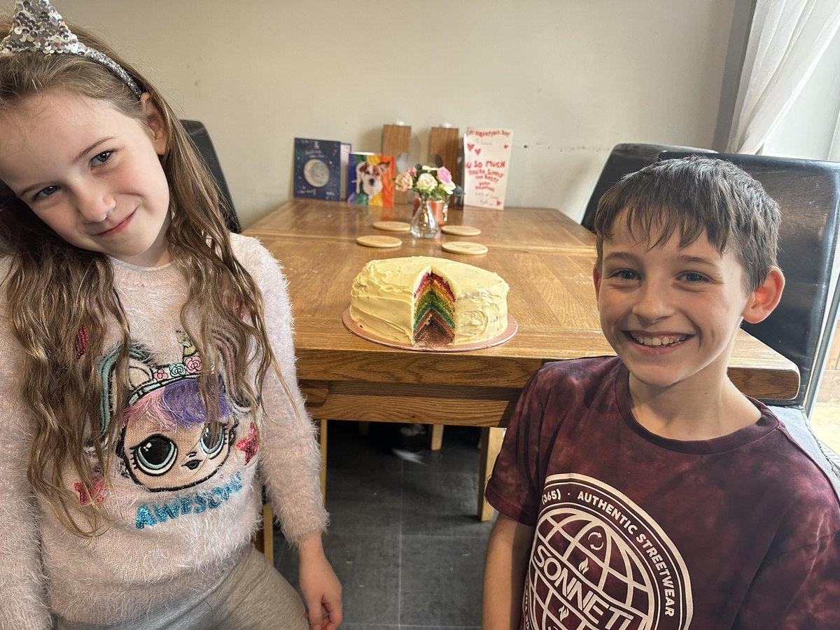Luluuux12's tweet photo. Caleb and Isla made a lovely rainbow cake! They measured all the ingredients with barely any help, mixed it all together then put the icing on. It looks and tastes amazing 🌈😋@LittledeanSch https://t.co/z1j3wAWwak