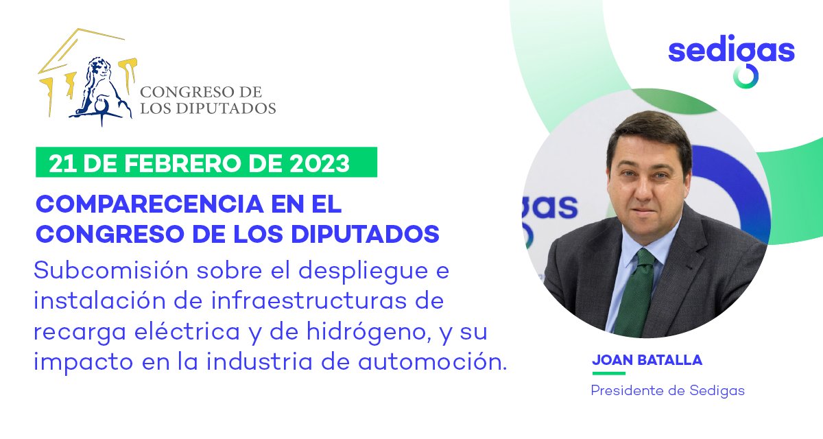 Nuestro presidente, Joan Batalla, ha comparecido ante la Subcomisión sobre el despliegue e instalación de infraestructuras de recarga eléctrica e #hidrógeno del <a href="/Congreso_Es/">Congreso</a> donde ha destacado la apuesta del sector gasista por la #descarbonización a través de los #gasesrenovables