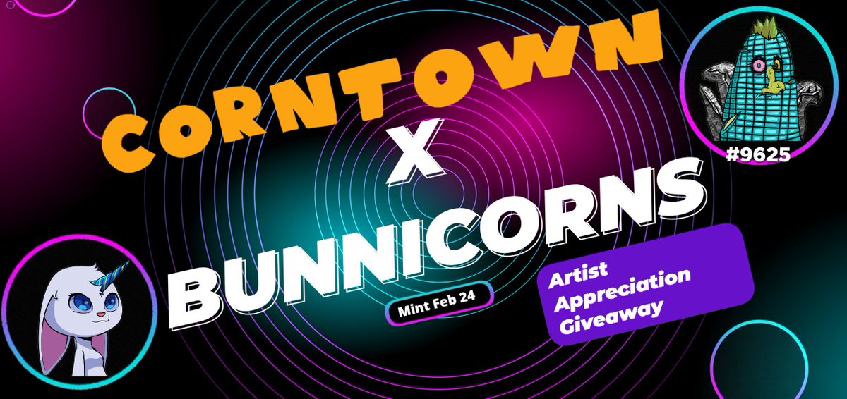 silas__eth's tweet image. Artist are not appreciated enough in this space, we’ll be appreciating and raffling NFTs of projects with rare Art

Courtesy of 
@Bunnicorns_eth

🎁 #NFT OF #corntown
 
🎁5 WL

🔑TO ENTER
1️⃣Follow 
🏷️@corntownwtf
🏷️@Bunnicorns_eth
2️⃣❤️&amp;amp;RT @Bunnicorns_eth pinned tweet
3️⃣INTERACT