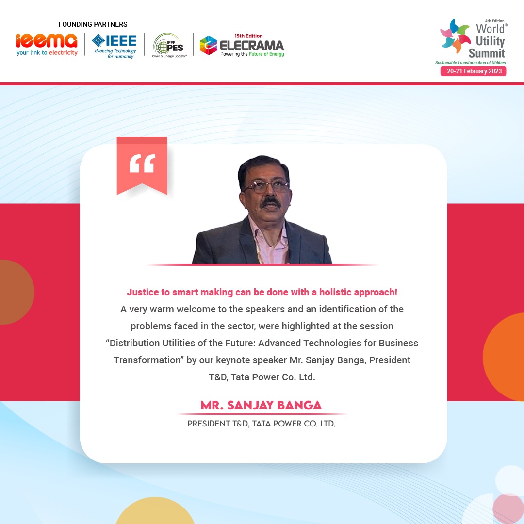 WUSLive's tweet photo. #WUS2023 session, "Distribution Utilities of the Future: Advanced Technologies for Business Transformation," kicked off with very insightful highlights mentioned by Mr. @SanjayBanga7, President T&amp;D, @TataPower Co. Ltd.

For more information, visit us at https://t.co/dT0yo6nB58 https://t.co/7cQRWFvWed