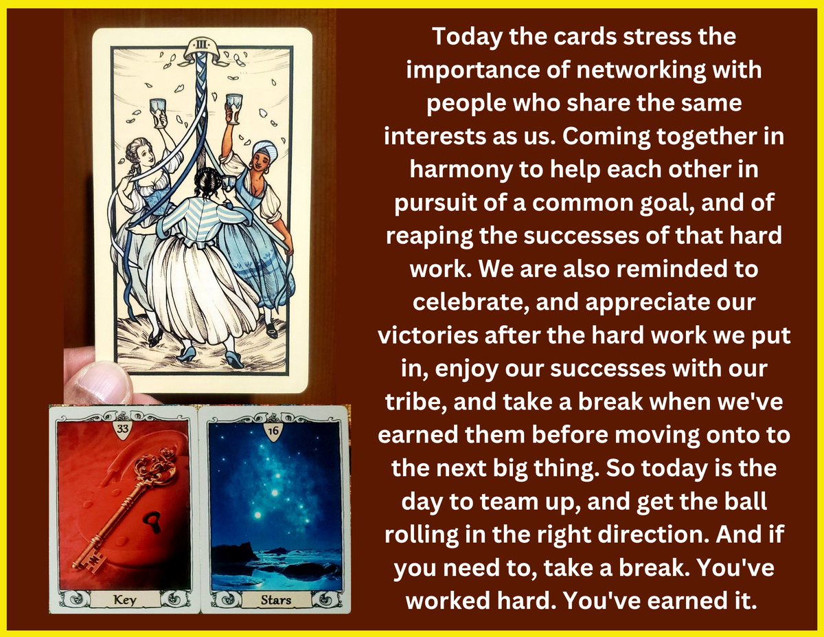 AllFortunes's tweet photo. Combo Tarot/Lenormand message for today, February 21, 2023, brought to you by the 3 of Cups of the Fyodor Pavlov Tarot, and the Key/Stars of the Illusory Lenormand:
#Tarot #TarotReading #TarotCards  #TarotReadingoftheDay #Lenormand #LenormandCards #LenormandReading #Divination https://t.co/R1d6ABtQKS