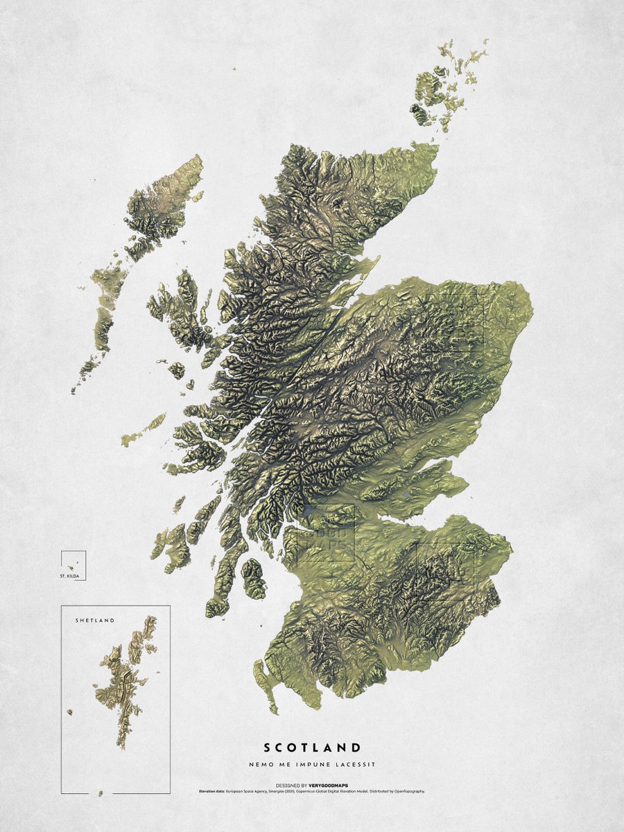 verygoodmaps's tweet photo. For some reason most shaded relief maps make Scotland look like Mordor with all the pitch black shadows and overall darkness. Here's a little happier version. #mapping #gis #cartography #Scotland https://t.co/43L2sLB45c