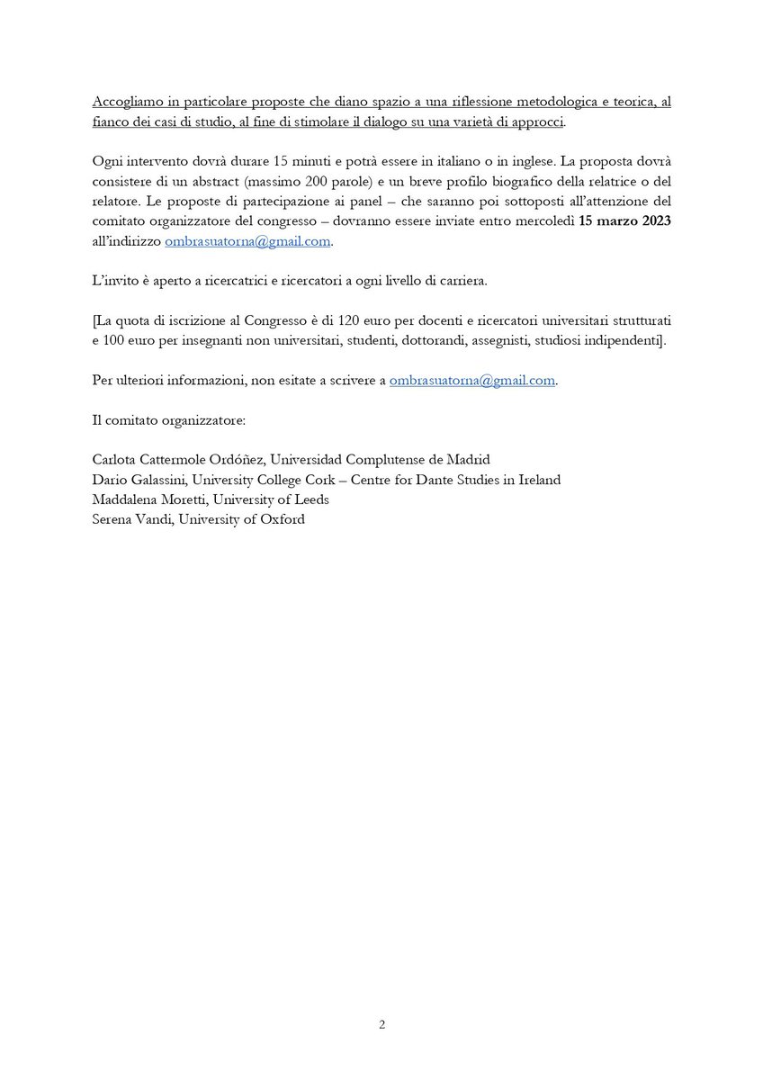 L'ombra sua torna (@lombrasuatorna) on Twitter photo L'ombra sua torna a Ravenna!
Cfp per serie di panel "«L’ombra sua torna» 2023: Dante, il Novecento e oltre. I metodi", Congresso Dantesco Internazionale Alma Dante 2023, 17-20 maggio.
ombrasuatorna@gmail.com
<a href="/dGala20/">dGala</a> <a href="/MaddaMadeleine/">Maddalena</a> <a href="/serevandi/">Serena Vandi</a>
#lombrasuatorna #AlmaDante2023 L'ombra sua torna a Ravenna!
Cfp per serie di panel "«L’ombra sua torna» 2023: Dante, il Novecento e oltre. I metodi", Congresso Dantesco Internazionale Alma Dante 2023, 17-20 maggio.
ombrasuatorna@gmail.com
<a href="/dGala20/">dGala</a> <a href="/MaddaMadeleine/">Maddalena</a> <a href="/serevandi/">Serena Vandi</a>
#lombrasuatorna #AlmaDante2023