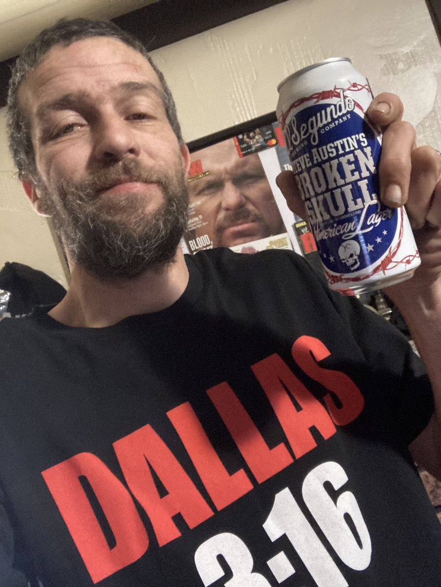 showmestategoon's tweet image. Day 23 of the #BOShirtChallenge with @davidlagreca1 and @BustedOpenRadio and it’s to commemorate @steveaustinBSR return to the ring at mania last year and a tasty beverage to start the day 😂 it’s happy hour somewhere in the world #OHhellYEAH