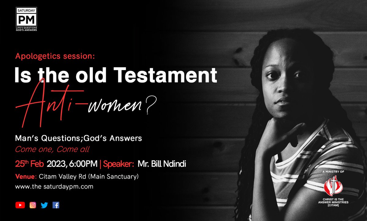 TheSaturdayPM's tweet photo. This Saturday we will have our first apologetic session this year and we will treat the subject, is the Old Testament Anti-Women? https://t.co/AeHGth4zE6