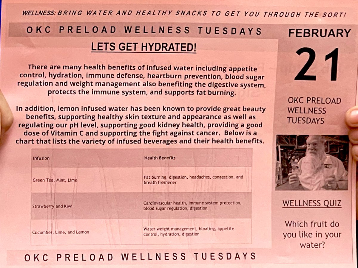 okc_preload's tweet photo. Gooood #WellnessTuesday #OKC #Preload Hannah & James have todays #PCM over infusing your water with fruits to get hydrated & be healthier! #UPS #TeamWellness #TeamSafety #Infused #Enthused #TeamHydration #EndDehydration https://t.co/EbAQ8MXADH