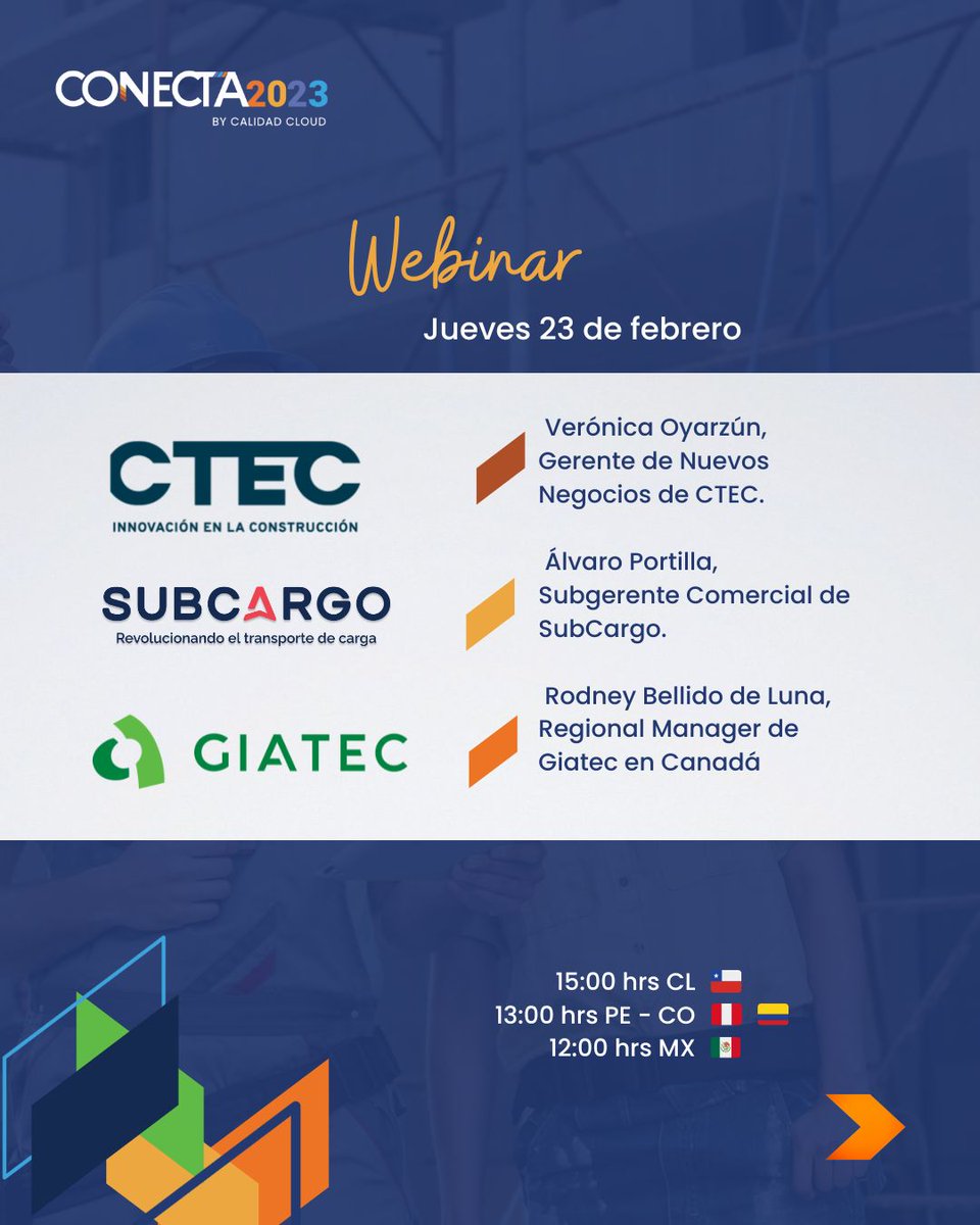 🗓️Este 23 de febrero a las 15 hrs. estaremos participando en el webinar Conecta 2023. 

Inscríbete en el siguiente link: inbound.calidadcloud.com/webinar_inscri…

#CTECInnovacion
