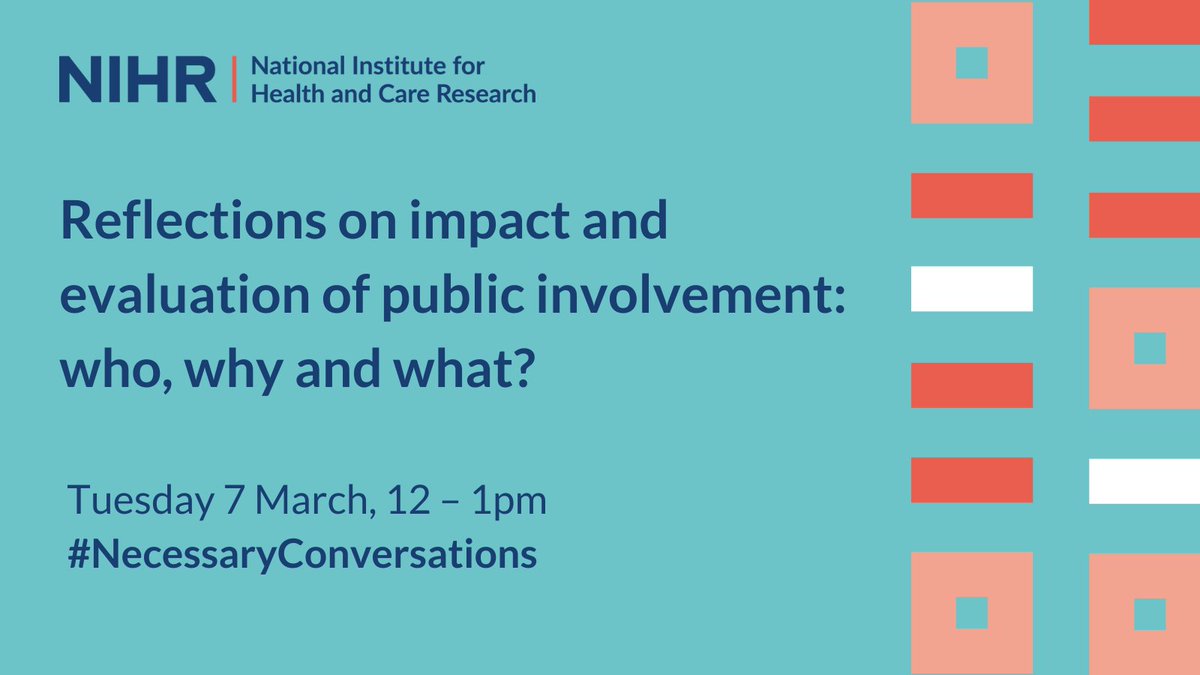 What should the evaluation of public involvement look like? Who should be involved in capturing impact? And how does this shape approaches to evaluation?

Join us to hear from our panel and share your views evaluating the impact of public involvement: eventbrite.co.uk/e/reflections-…