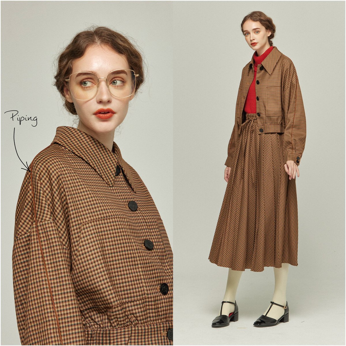 ハンバーガー片手に》 ▪️詳細 ・肩から袖にかけてパイピング