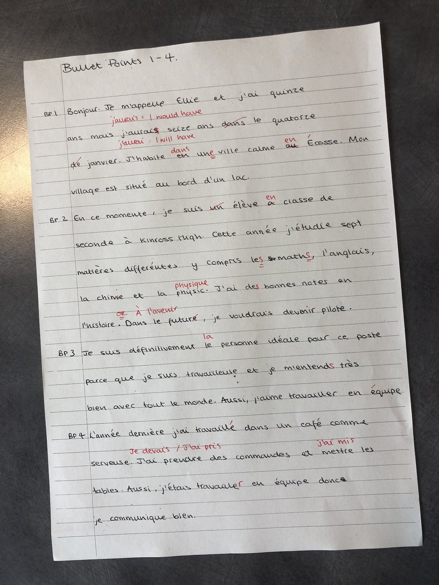 N5 working as markers this morning to find mistakes in jop apps! We marked an example I had written and found all the silly mistakes and then they marked their own writing from last week’s assessments! ✅⭐️🇫🇷