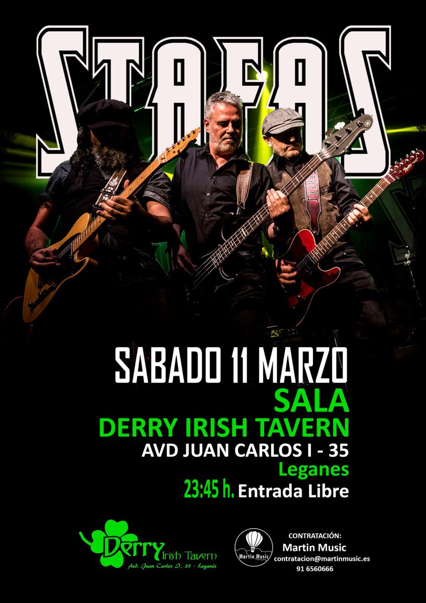 Un concierto donde nos sentimos como en casa, próximo 11 de marzo en  <a href="/SalaDerry/">Derry irish Tavern</a> 

📅 SABADO 11 MARZO
📍 SALA DERRY IRISH TAVERN
      AVD JUAN CARLOS I - 35
       Leganés
🕰 23:45 h. 
🎟 Entrada Libre

📸 <a href="/RockinpixelCOM/">www.rockinpixel.com</a> 

#stafas #rockandroll #rock #rockmusic