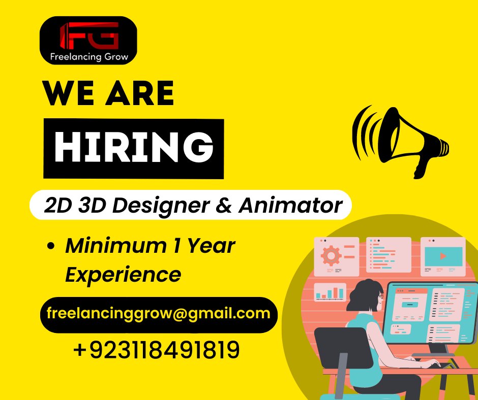 FreelancingGrow's tweet photo. Job Title: 2D/3D Designer & Animator
#hiring #hiring2023 #hiringalert #hiringimmediately #3dart #3dmodeling #3d #3dmodel #3drender #3danimation #3dgraphic #3dgraphics #3dgraphicart #3dgraphicartist #3dgraphicdesign #3dgraphicstatics #2ddesigner #2ddesigners #2ddesignclass https://t.co/AGRyhknYyO
