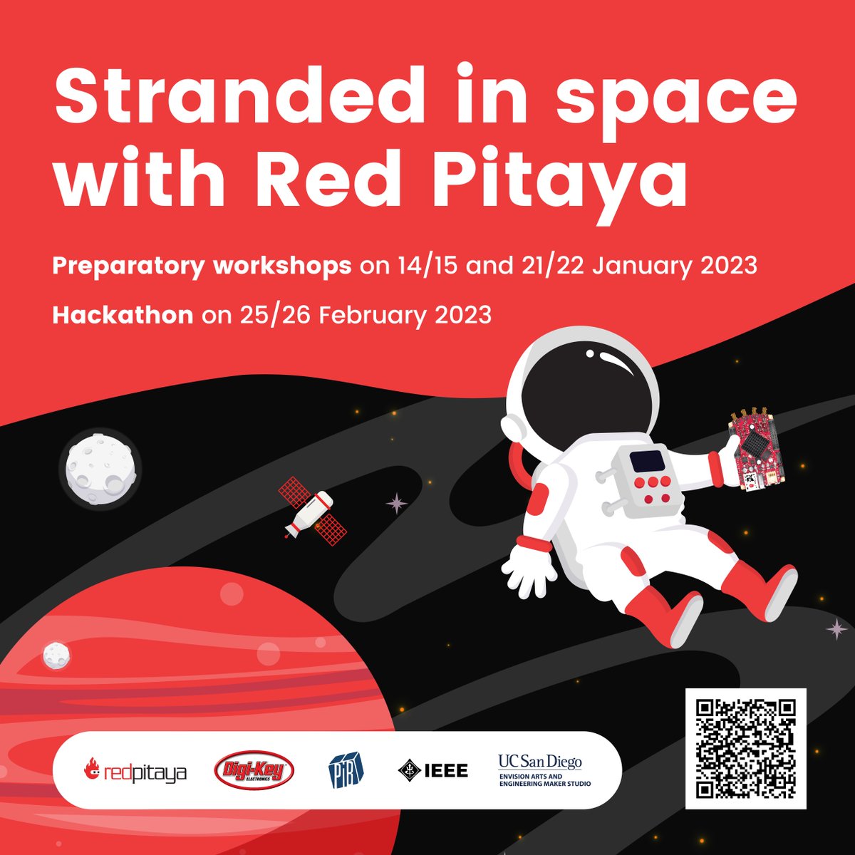 RedPitayaCom's tweet image. Getting excited for the Red Pitaya Hackathon this weekend at @UCSanDiego in collaboration with @digikey. ☺️

Below are a few snippets from the preparatory workshops, we held in January. 📸

#RedPitaya #DigiKey #workshop  #hackathon #space