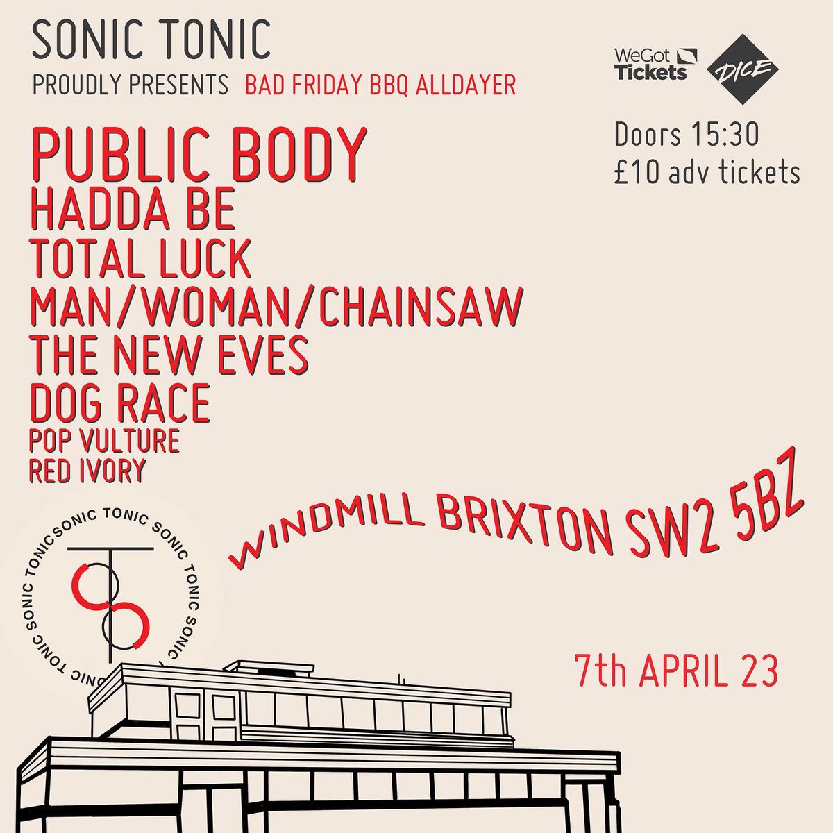 Total Luck (@totalluckband) on Twitter photo London we can’t stay away 🫡
Excited to be playing <a href="/sonictonicpromo/">Sonic Tonic</a>'s Bad Friday BBQ all dayer on April 7th at <a href="/WindmillBrixton/">Windmill Brixton</a>! Apart from getting to see some great bands each ticket comes w an actual BBQ meal so let that inform your decision. Tickets: bit.ly/sonictonictick… x London we can’t stay away 🫡
Excited to be playing <a href="/sonictonicpromo/">Sonic Tonic</a>'s Bad Friday BBQ all dayer on April 7th at <a href="/WindmillBrixton/">Windmill Brixton</a>! Apart from getting to see some great bands each ticket comes w an actual BBQ meal so let that inform your decision. Tickets: bit.ly/sonictonictick… x