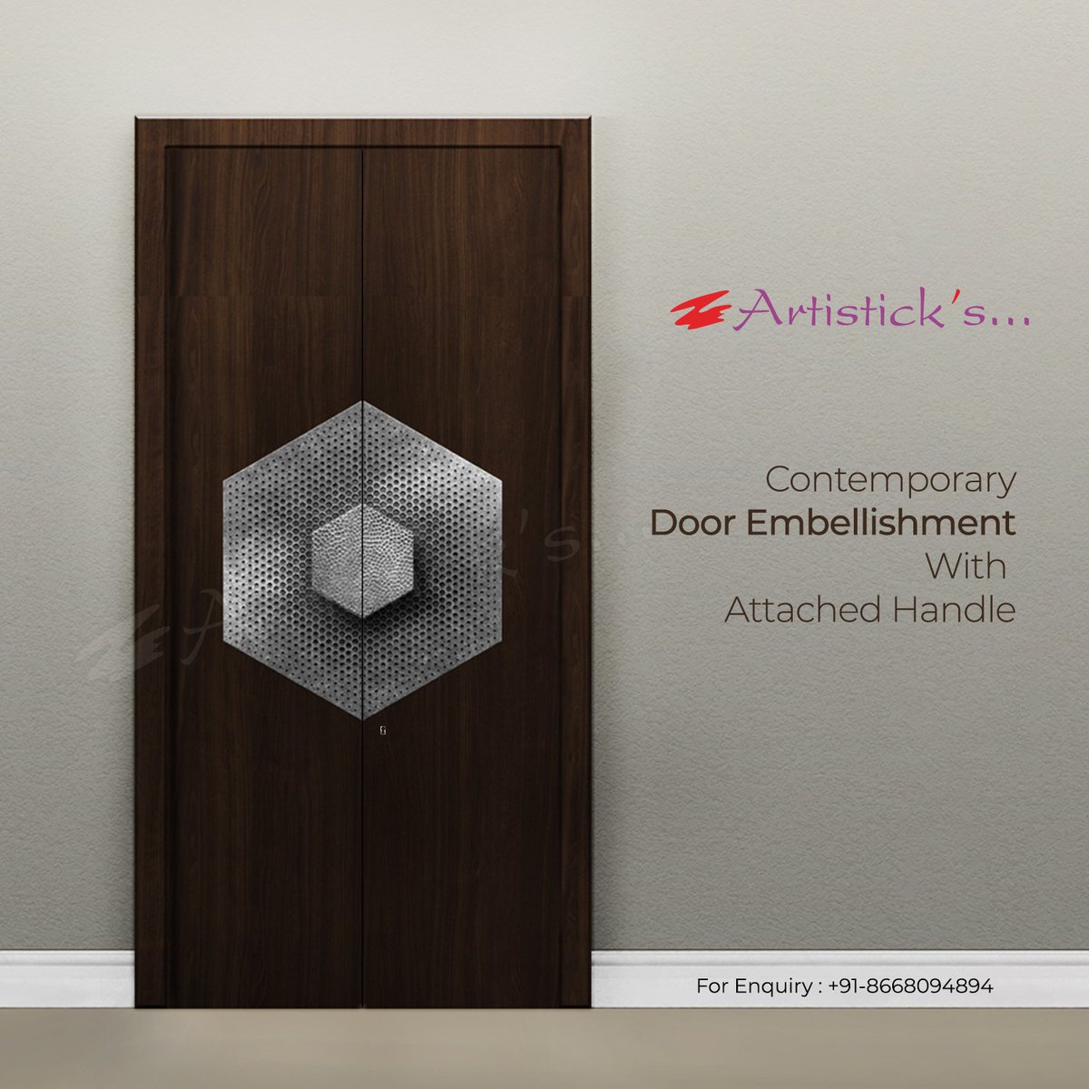 2 in 1 Contemporary Door Embellishment for Home

Add Contemporary styled Hexagon White Metal main door Embellishments in your home or office space, which is unique 2 in 1 attached door handle , we have also have many unique front door embellishments.
 #doorhandle  #metaldoors