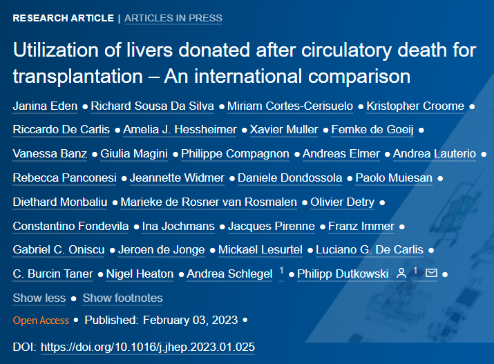 🆕Article in press❕

Utilization of livers donated after circulatory death for transplantation
➡️An international comparison

🔓#OpenAccess at👉bit.ly/3Ihmisl

<a href="/RebPanconesi/">Rebecca Panconesi</a>
<a href="/DeCarlis_R/">Riccardo De Carlis</a>
<a href="/CFondevila/">Constantino Fondevila</a>
<a href="/hessheimer/">Amelia Hessheimer</a>
#LiverTwitter