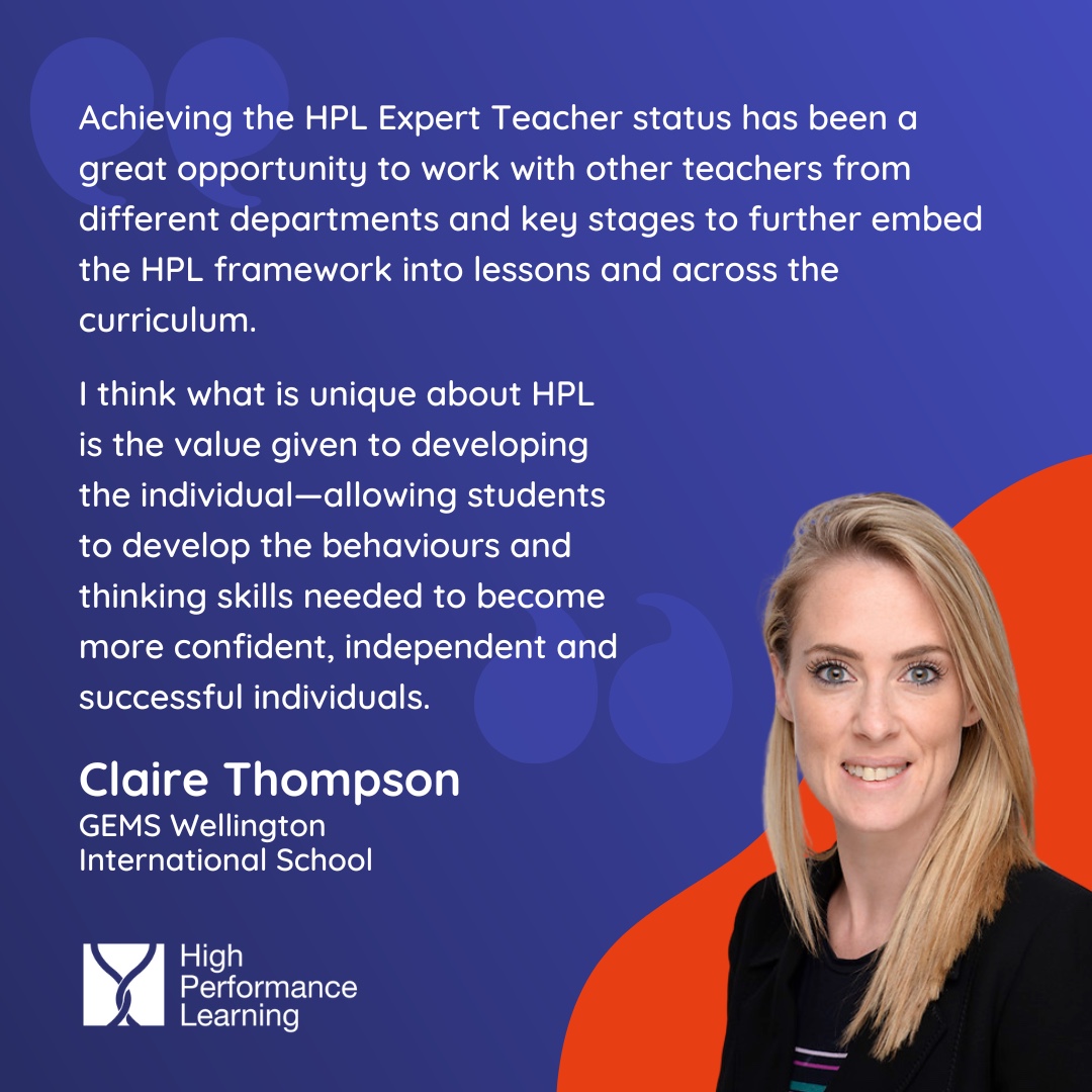 A huge congratulations to Claire Thompson on achieving HPL Expert Teacher status! Teachers like Claire are instrumental in becoming a #WorldClass School and realising the #EveryoneCan philosophy. #HPLedu #HighPerformanceLearning #learning #schoolleaders #schools