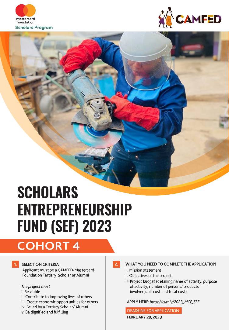 cheepareagleart's tweet photo. Are you a @Camfed @MastercardFdn  Scholar or Alumni seeking to start, sustain or scale up your business?
Then look no further, because this opportunity is just for you.
Kindly apply via the link below if interested https://t.co/0FNr6y3LOE

#SEF
#scholarsentrepreneurshipfund https://t.co/RAtsW25c3G