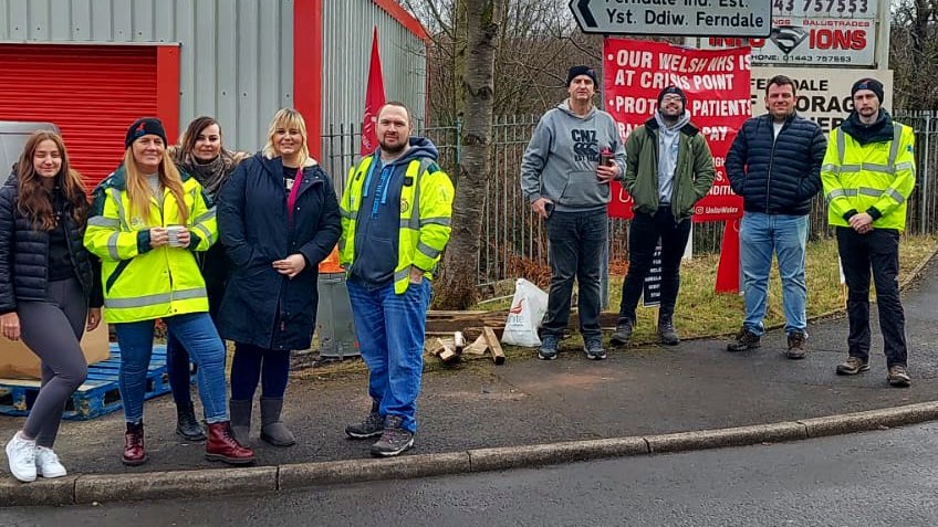 Day 2 of 3 days of strike action being taken by our members at @WelshAmbulance. Despite the grey skies our members are out in force, standing strong and ready to continue with the fight for a fair wage and to save our NHS. #WASTStrike