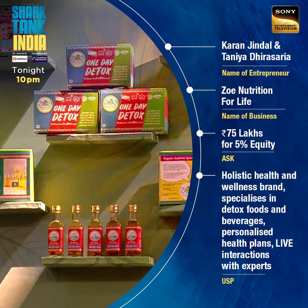 SonyTV's tweet photo. #Malaki, #NanoClean, #ZoeNutritionForLife and #Hornback which pitch will interest the Sharks and end up with a deal?
Don't forget to tune into #SharkTankIndia Season 2, tonight at 10 pm on Sony Entertainment Television & Sony LIV. https://t.co/5Doo32I7dG