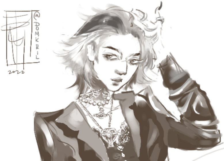 Domkril's tweet photo. leather &amp; silver 
not real person sketch 🧍
#art #ArtistOnTwitter #digitalart #sketch #illustration https://t.co/1cqQIYwEIU