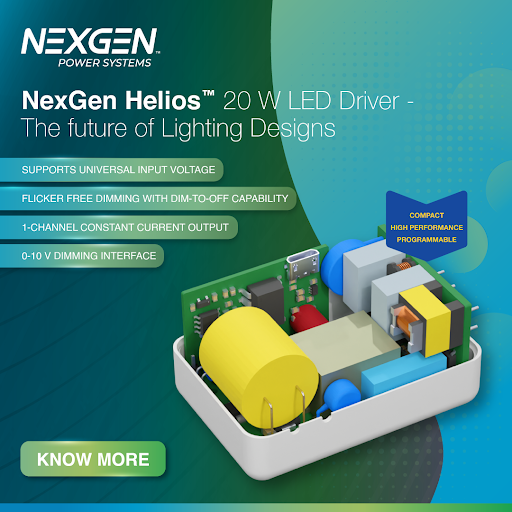 NexgenPower's tweet photo. Introducing NexGen Helios™ 20 W LED Drivers which are powered by Vertical GaN technology, making them compact, efficient and programmable for all types of modern lighting designs. 

Read more here: https://t.co/O1RgBAenDE

#GaNonGaN #BuildingtheFuture #verticalgan https://t.co/BwxPpHNPCz